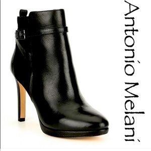 ANTONIO MELANI Knightlee Black Leather & Suede Ankle Booties size 9.5